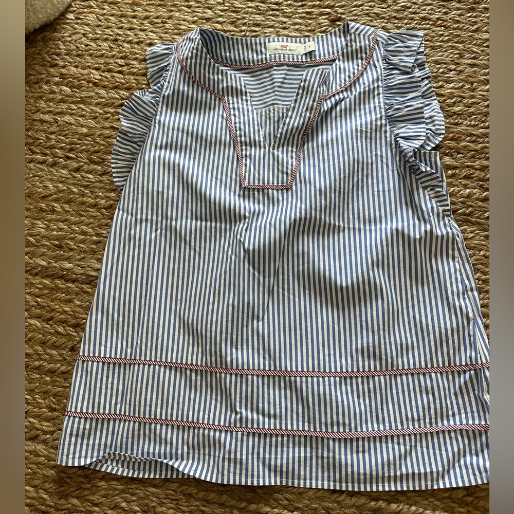 Vineyard Vines Seersucker Blue and White Blouse
